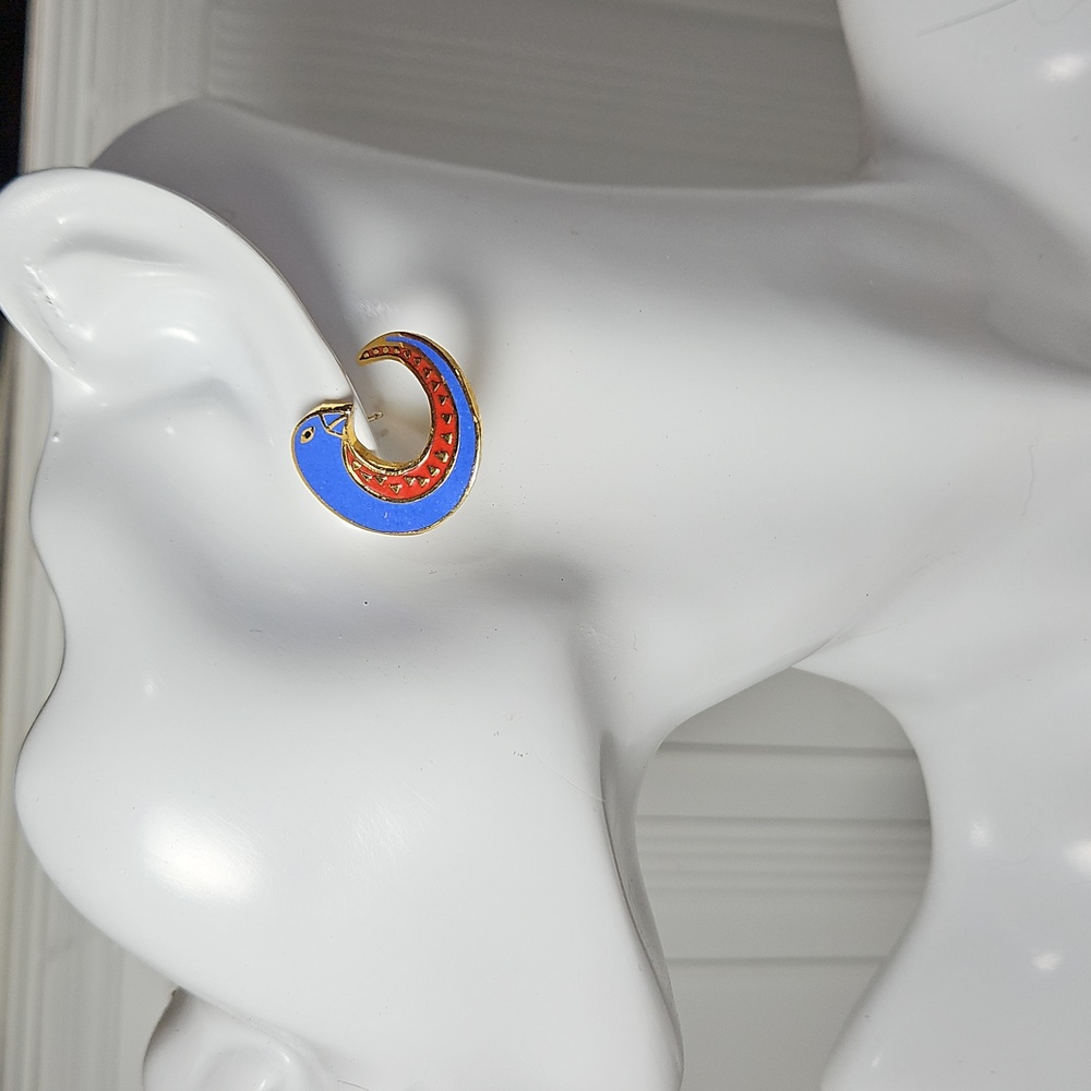Laurel Burch Blue and Red Crescent Earrings